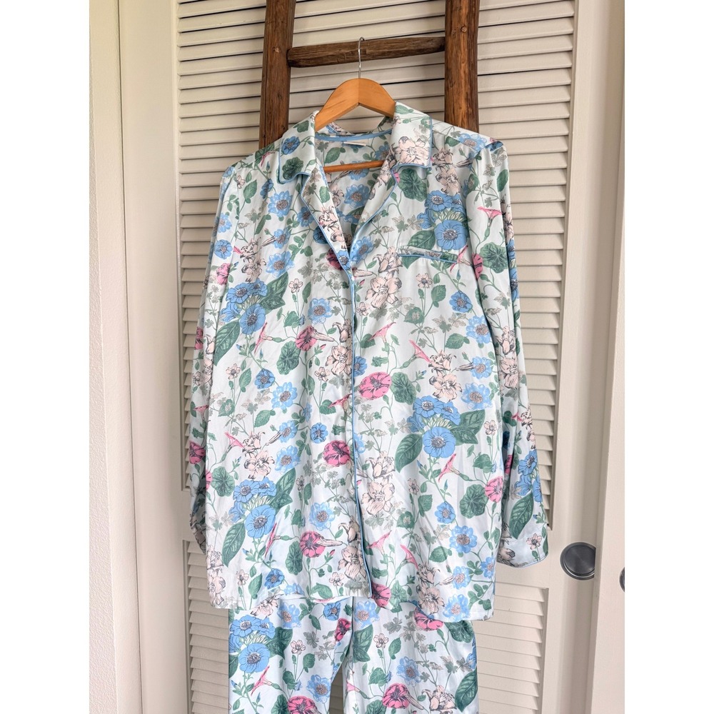 Soma Pajama Set L Blue Floral - Picture 3 of 7
